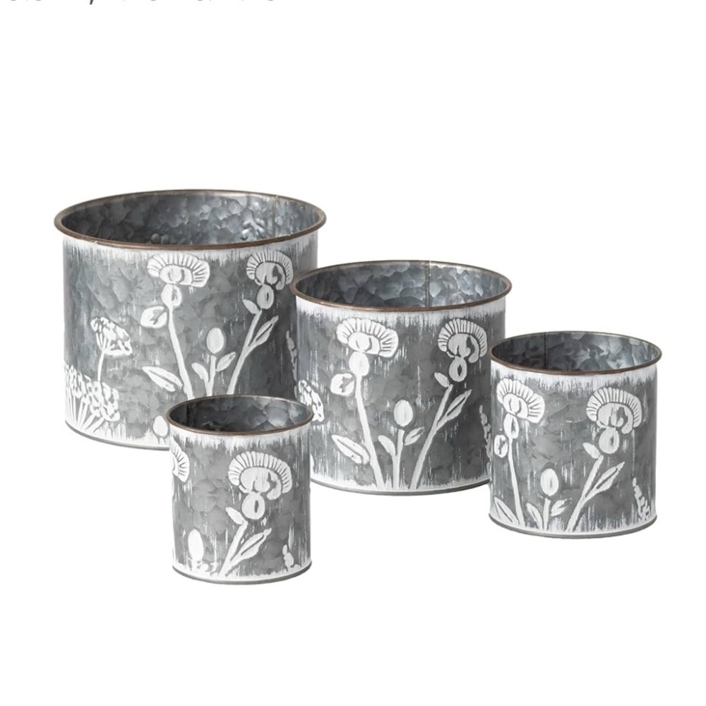 Floral Embossed Metal Planters - Picture 6 of 7